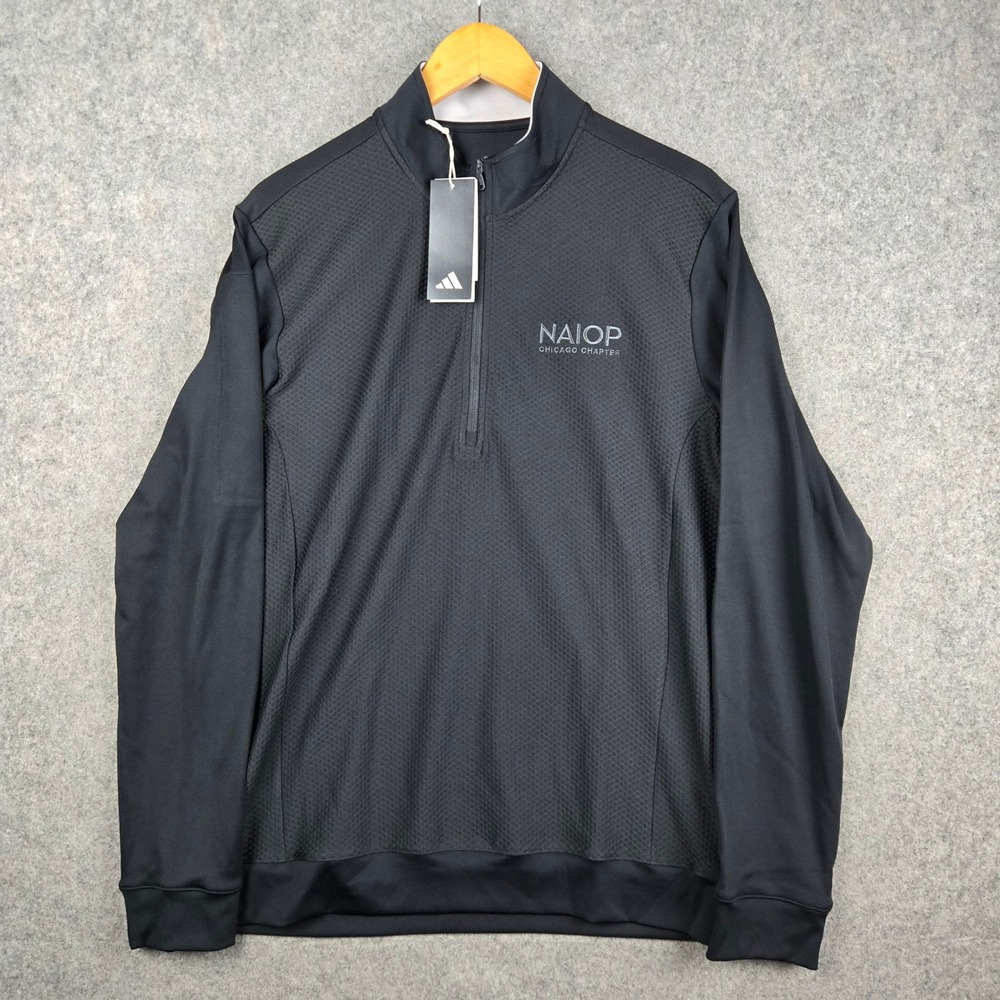 Adidas NAIOP Chicago Pullover Mens Medium Black Textured Quarter Zip Golf New